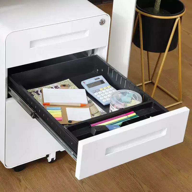 Meuble de classement métallique sécurisé à 3 tiroirs avec serrure, livré entièrement assemblé, mobile, pour dossiers A4/Lettre/Légal, à placer sous le bureau, 5 roulettes