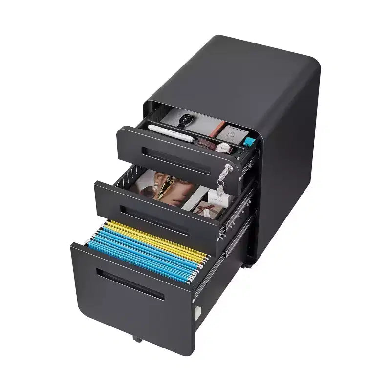 Meuble de classement métallique sécurisé à 3 tiroirs avec serrure, livré entièrement assemblé, mobile, pour dossiers A4/Lettre/Légal, à placer sous le bureau, 5 roulettes