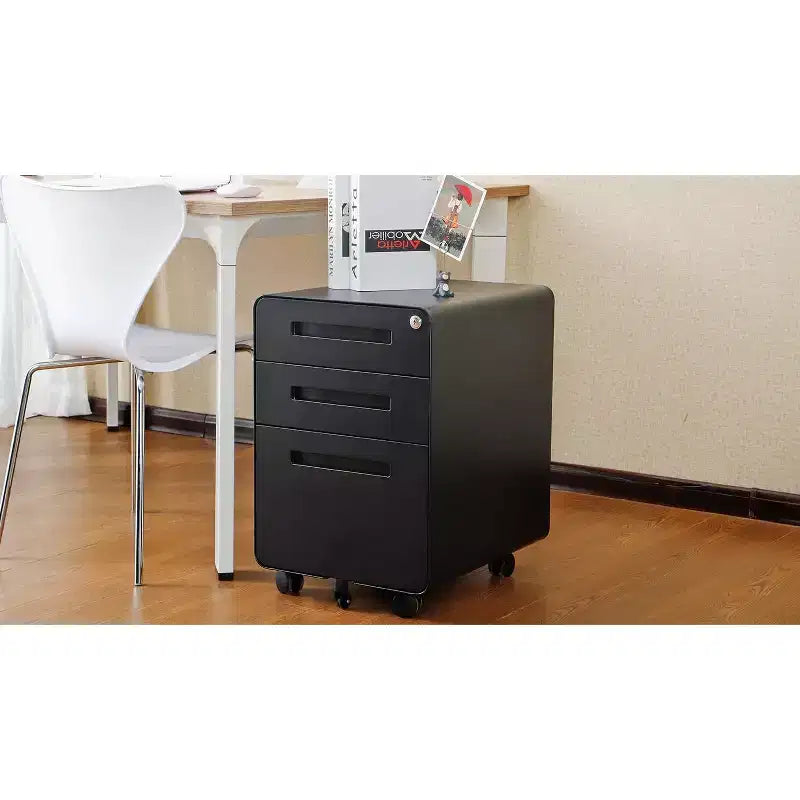Meuble de classement métallique sécurisé à 3 tiroirs avec serrure, livré entièrement assemblé, mobile, pour dossiers A4/Lettre/Légal, à placer sous le bureau, 5 roulettes