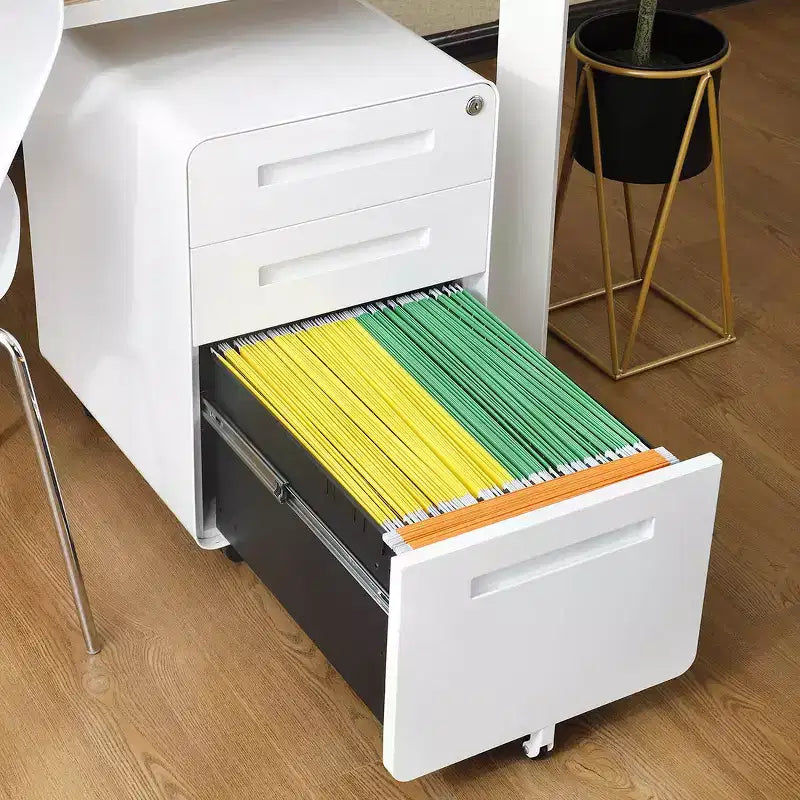 Meuble de classement métallique sécurisé à 3 tiroirs avec serrure, livré entièrement assemblé, mobile, pour dossiers A4/Lettre/Légal, à placer sous le bureau, 5 roulettes