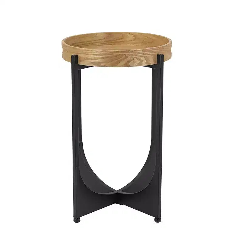 Table d'appoint marron avec piètement géométrique noir 15x15x22