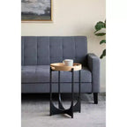 Table d'appoint marron avec piètement géométrique noir 15x15x22