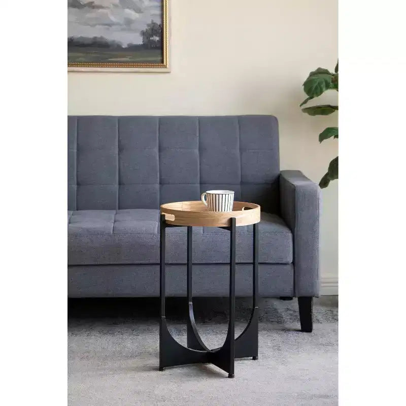 Table d'appoint marron avec piètement géométrique noir 15x15x22