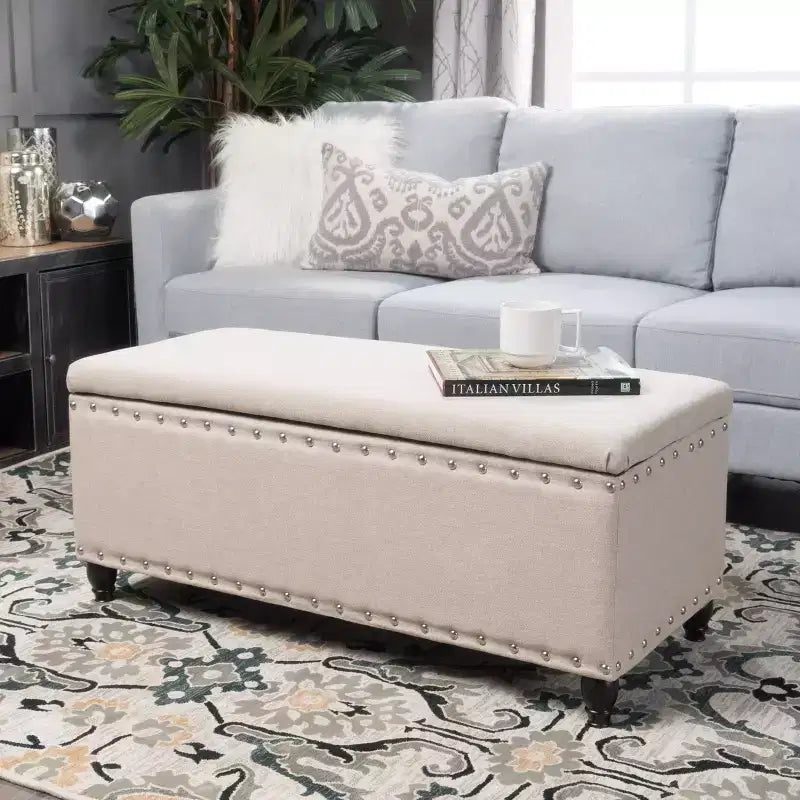 TUYOHW Modern Storage Ottoman with Nail Trims Decorated, Storage Bench with Ample Storage, Foot Stools Ottoman for Bedroom, Living Room