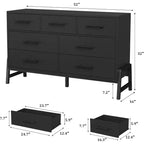 Commode à 7 tiroirs, meuble de rangement de 132 cm de large en bois avec tiroirs profonds pour chambre, salon ou entrée, compatible avec les robots aspirateurs