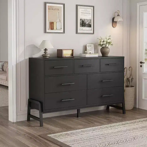 7-Drawer Dresser, 52 Wide Wood Storage Chest with Deep Drawers for Bedroom, Living Room or Entryway, Robot Vacuum Friendly