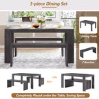 Clihome Ensemble de salle à manger 3 pièces de style campagnard, table à manger et 2 bancs, pour salle à manger, cuisine et salon