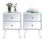 TYBOATLE Set of 2 Modern Mirrored 2-Drawer Nightstands/Beside Table with Solid Wood Legs - White