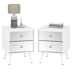 Lot de 2 tables de chevet modernes à 2 tiroirs avec miroirs et pieds en bois massif TYBOATLE - Blanches