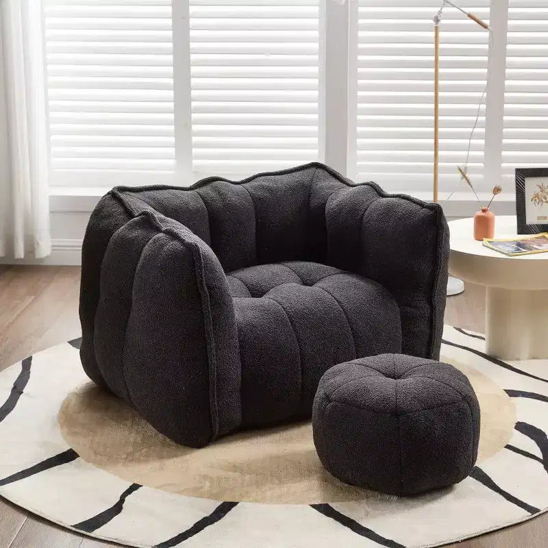 Fauteuil poire Okak Chenille avec ottoman, fauteuil poire lounge à accoudoirs carrés et pouf, canapé en mousse haute résilience pour salon