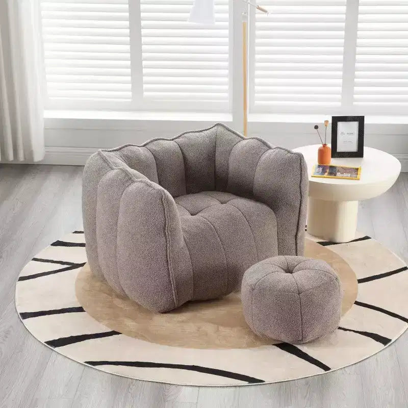 Fauteuil poire Okak Chenille avec ottoman, fauteuil poire lounge à accoudoirs carrés et pouf, canapé en mousse haute résilience pour salon