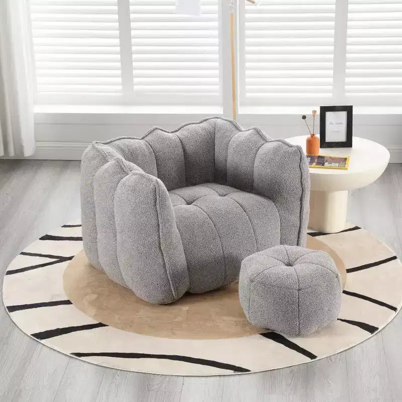 Fauteuil poire Okak Chenille avec ottoman, fauteuil poire lounge à accoudoirs carrés et pouf, canapé en mousse haute résilience pour salon