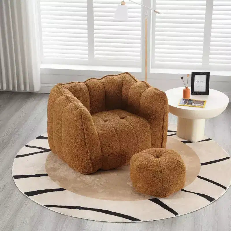 Fauteuil poire Okak Chenille avec ottoman, fauteuil poire lounge à accoudoirs carrés et pouf, canapé en mousse haute résilience pour salon