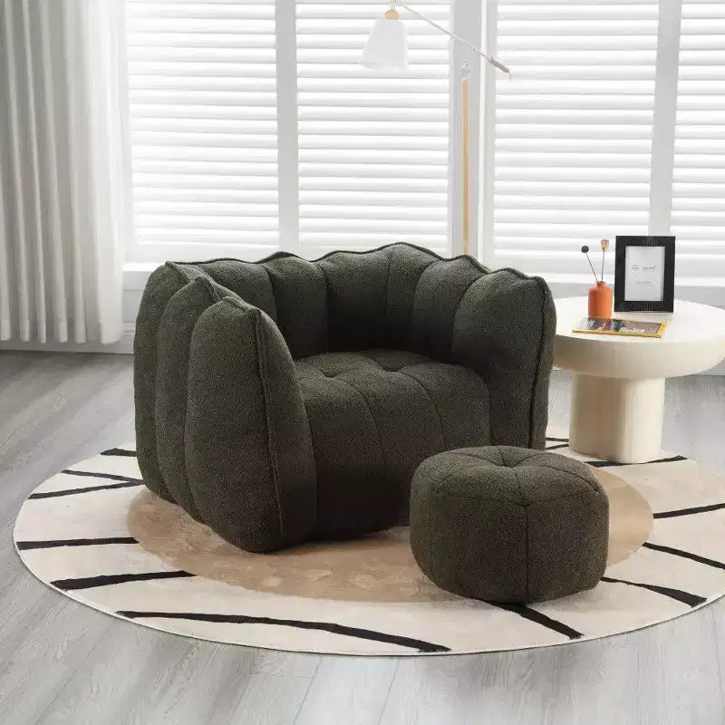 Fauteuil poire Okak Chenille avec ottoman, fauteuil poire lounge à accoudoirs carrés et pouf, canapé en mousse haute résilience pour salon