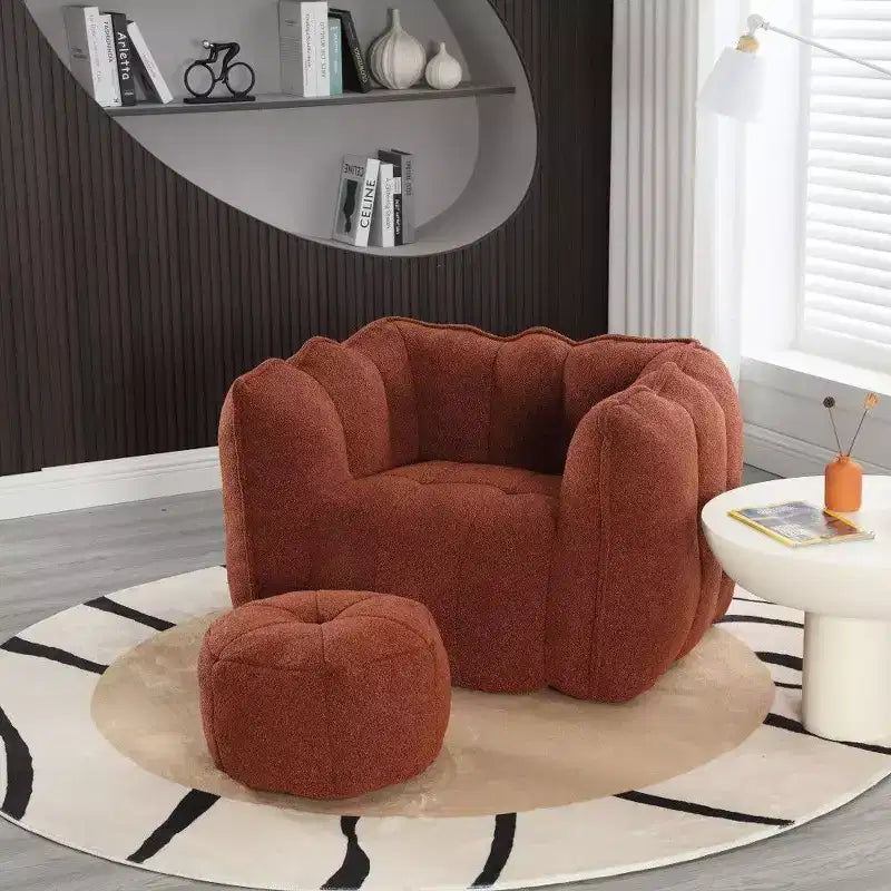 Fauteuil poire Okak Chenille avec ottoman, fauteuil poire lounge à accoudoirs carrés et pouf, canapé en mousse haute résilience pour salon