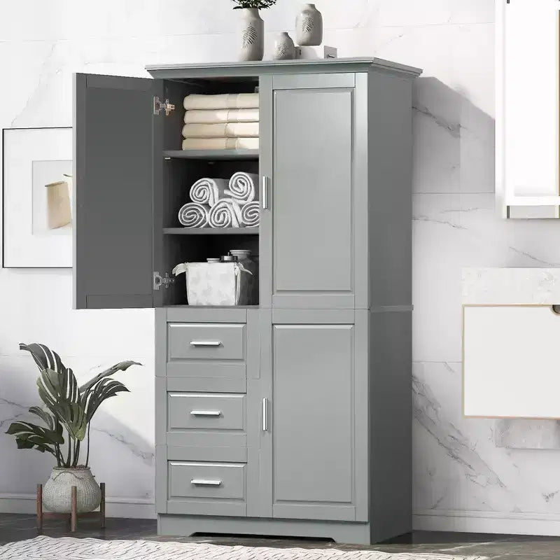 Meuble de rangement haut de salle de bain moderne en bois GDFStudio Sienna avec tiroirs et étagères réglables