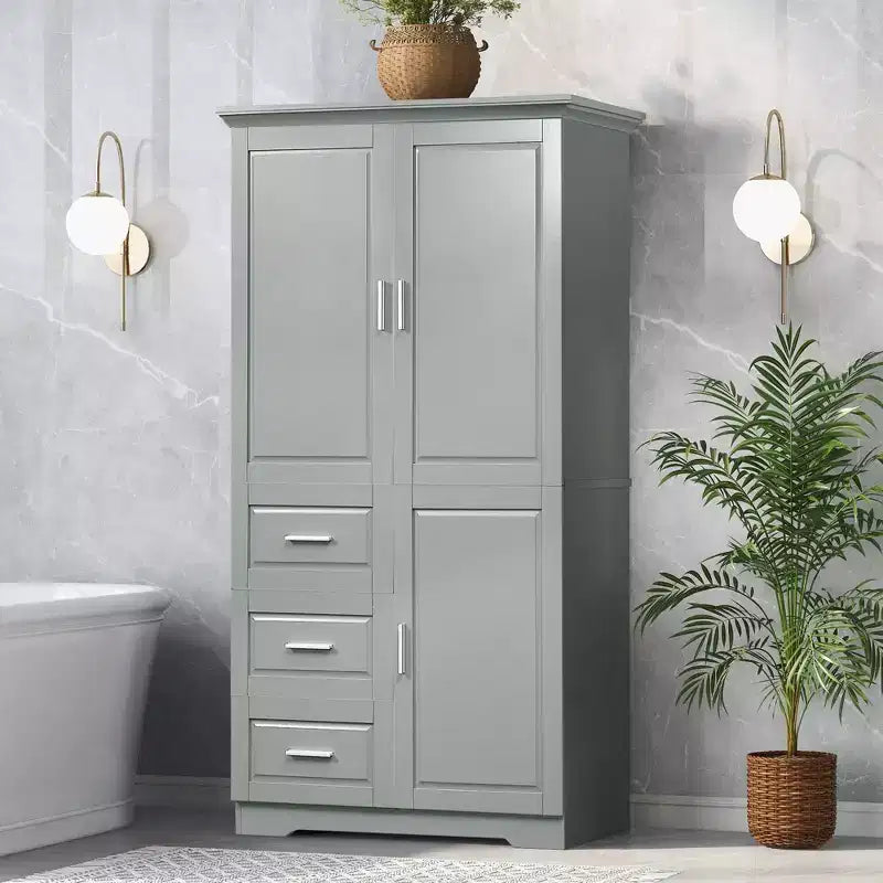 Meuble de rangement haut de salle de bain moderne en bois GDFStudio Sienna avec tiroirs et étagères réglables