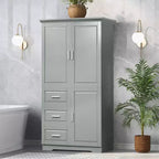 Meuble de rangement de salle de bain autoportant moderne GDFStudio Sienna en bois avec trois tiroirs et une étagère réglable