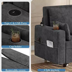 Canapé-lit convertible, canapé-lit escamotable de 142 cm, canapé-lit deux places avec 4 oreillers, chargement USB, porte-gobelets, poches latérales pour salon, chambre à coucher