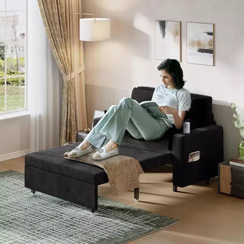 Canapé-lit convertible, canapé-lit escamotable de 142 cm, canapé-lit deux places avec 4 oreillers, chargement USB, porte-gobelets, poches latérales pour salon, chambre à coucher