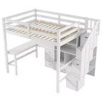 Lit mezzanine Clihome double avec bureau en L et tiroirs, armoire et escalier de rangement