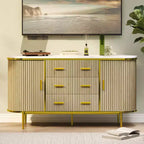 Buffet vaisselier cannelé, Grand bahut de rangement de 150 cm Meuble TV console multimédia avec 6 tiroirs et 2 portes coulissantes pour salon