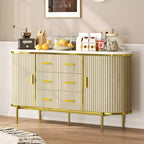 Buffet vaisselier cannelé, Grand bahut de rangement de 150 cm Meuble TV console multimédia avec 6 tiroirs et 2 portes coulissantes pour salon