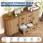 Buffet vaisselier cannelé, Grand bahut de rangement de 150 cm Meuble TV console multimédia avec 6 tiroirs et 2 portes coulissantes pour salon