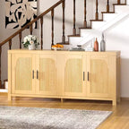 Buffet vaisselier cannelé, Grand bahut de rangement de 150 cm Meuble TV console multimédia avec 6 tiroirs et 2 portes coulissantes pour salon