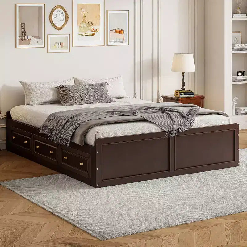 Cadre de lit plateforme queen size en bois Clihome avec 6 tiroirs