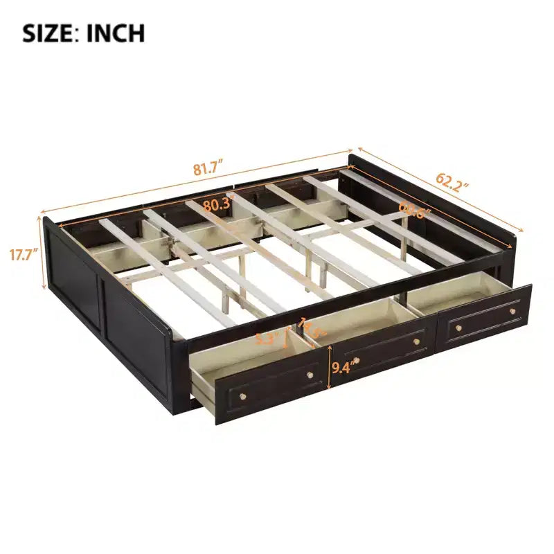 Cadre de lit plateforme queen size en bois Clihome avec 6 tiroirs