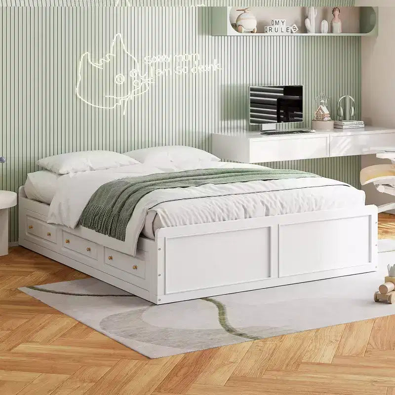 Cadre de lit plateforme queen size en bois Clihome avec 6 tiroirs