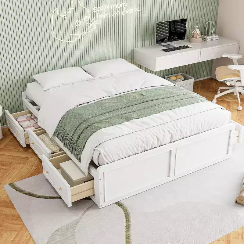 Cadre de lit plateforme queen size en bois Clihome avec 6 tiroirs