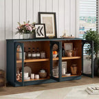 Grand buffet 4 portes avec portes vitrées, meuble d'appoint arqué avec étagères réglables pour cuisine, salle à manger