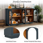 Grand buffet 4 portes avec portes vitrées, meuble d'appoint arqué avec étagères réglables pour cuisine, salle à manger