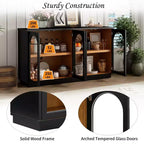 Grand buffet 4 portes avec portes vitrées, meuble d'appoint arqué avec étagères réglables pour cuisine, salle à manger
