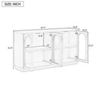 Grand buffet 4 portes avec portes vitrées, meuble d'appoint arqué avec étagères réglables pour cuisine, salle à manger