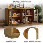 Grand buffet 4 portes avec portes vitrées, meuble d'appoint arqué avec étagères réglables pour cuisine, salle à manger