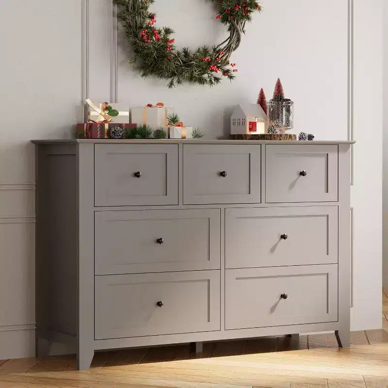 Commode à 7 tiroirs COZONY de 137 cm de large pour chambre à coucher, commode moderne avec rangement profond, organisateur de vêtements pour salon, couloir