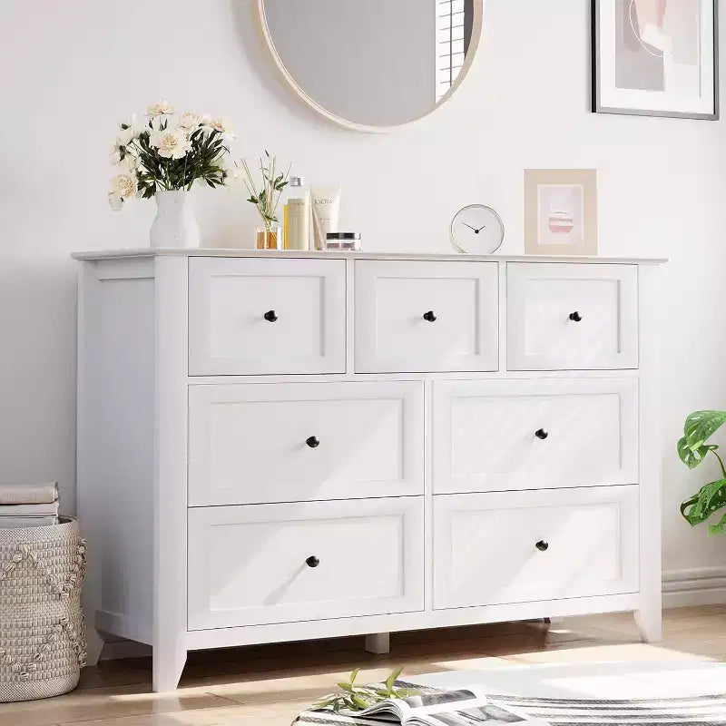 Commode à 7 tiroirs COZONY de 137 cm de large pour chambre à coucher, commode moderne avec rangement profond, organisateur de vêtements pour salon, couloir