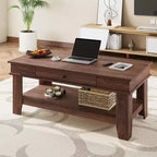 Table basse rectangulaire rustique - Table basse de salon avec tiroir et étagère ouverte, structure stable à 4 pieds, conception de rangement robuste