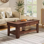 Table basse rectangulaire rustique - Table basse de salon avec tiroir et étagère ouverte, structure stable à 4 pieds, conception de rangement robuste