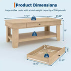 Table basse rectangulaire rustique - Table basse de salon avec tiroir et étagère ouverte, structure stable à 4 pieds, conception de rangement robuste