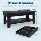 Table basse rectangulaire rustique - Table basse de salon avec tiroir et étagère ouverte, structure stable à 4 pieds, conception de rangement robuste