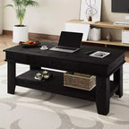 Table basse rectangulaire rustique - Table basse de salon avec tiroir et étagère ouverte, structure stable à 4 pieds, conception de rangement robuste