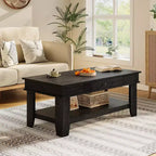 Table basse rectangulaire rustique - Table basse de salon avec tiroir et étagère ouverte, structure stable à 4 pieds, conception de rangement robuste
