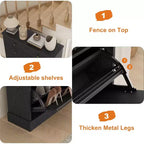 Acekool Meuble à chaussures cannelé 42, organisateur de chaussures haut et étroit noir avec 2 tiroirs basculants et un tiroir supérieur pour l'entrée