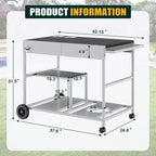 Chariot de four à pizza Celebalcony avec station de garniture, îlot de cuisine extérieur avec rangement pour grille, plancha Ninja Blackstone, etc., argent