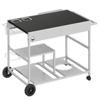 Chariot de four à pizza Celebalcony avec station de garniture, îlot de cuisine extérieur avec rangement pour grille, plancha Ninja Blackstone, etc., argent