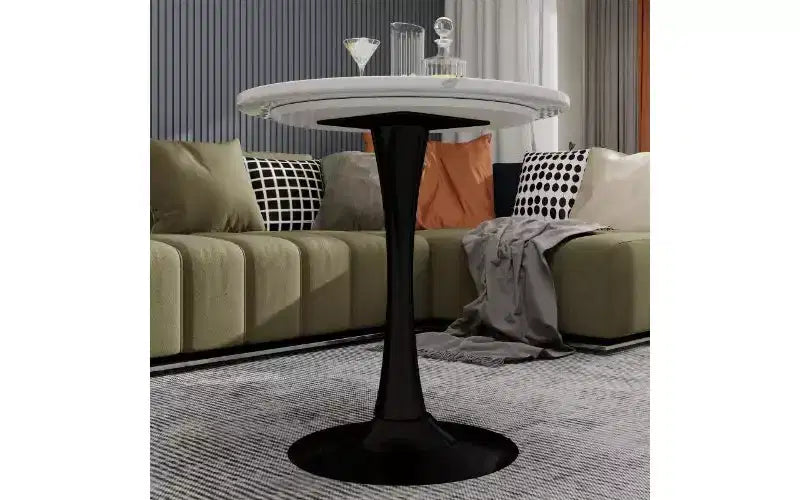 Table basse ronde TUYOHW avec plateau en marbre texturé, table centrale moderne pour salon, table sur pied/table d'appoint de canapé/table à manger pour 2-4 personnes